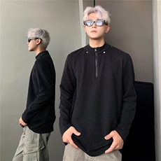 秋冬新款德绒立领半拉链卫衣男简约韩版保暖长袖上衣打底衫，男装T恤，电商C307
