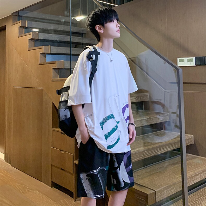 夏季冰丝短袖t恤短裤两件帅气休闲运动套装2405特P45控68,男装休闲套装,电商A309