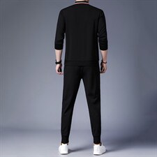 2023春秋季新款休闲翻领套装长袖刺绣T恤中青年男士长裤两件套，男装休闲套装，电商B212（原钱塘6029）