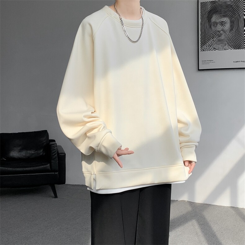 8XL-M加绒假两件卫衣加肥加大码美式复古圆领上衣WY5103P55加绒65,男装卫衣,电商B238