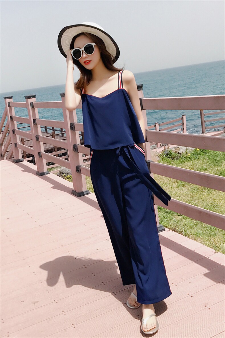 现货2021夏爆款吊带九分阔腿裤套装女8510,女装套装/套裙,浙宝256