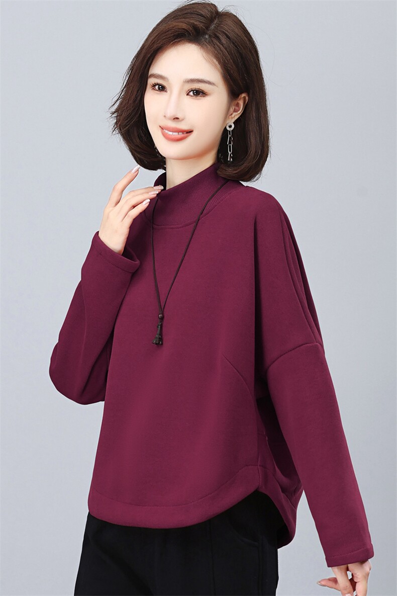半高领加绒卫衣女2025秋冬新款时尚洋气中年妈妈大码加厚保暖上衣,女装卫衣/绒衫,璐依舞