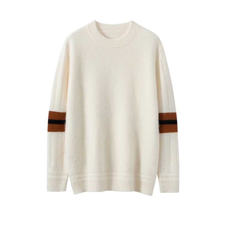 2025布袋拼色袖七针男士羊绒衫，男装羊绒套衫，铂欧羊绒