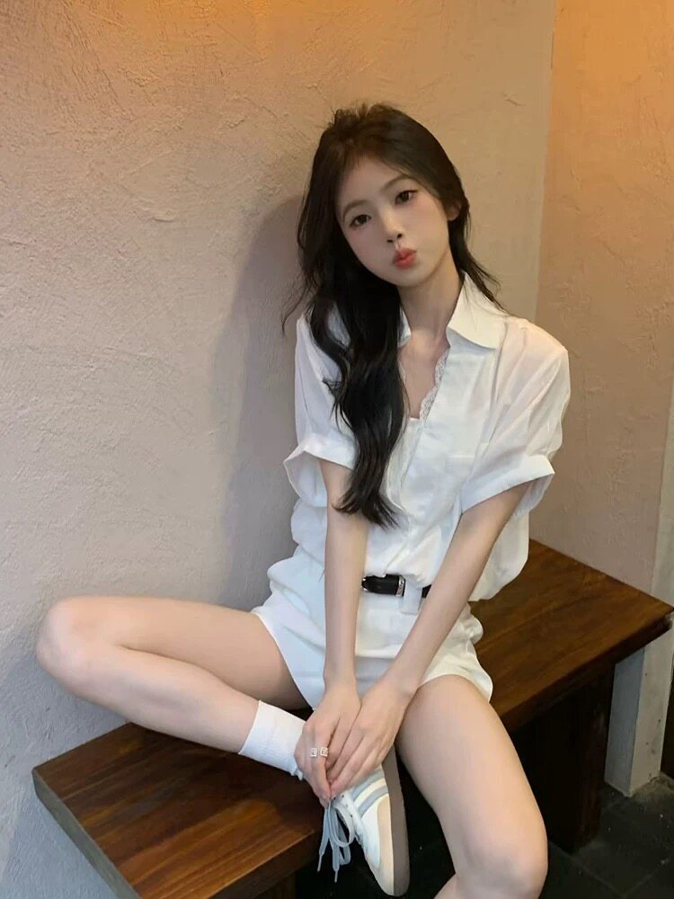 2025高级感法式蕾丝拼接v领抗皱竹纤维上衣衬衫,女装衬衫,湘姗