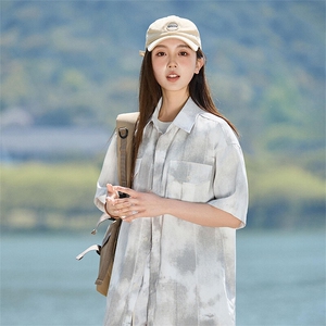 扎染短袖衬衫女2025夏季新款休闲百搭宽松衬衣 A406 C6066 特P40图片