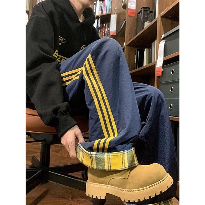 三条杠条纹尼龙速干裤男夏季美式复古工装裤子户外运动软壳冲锋裤图片