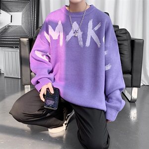 M05-P70     秋冬男女宽松大码圆领套头印花针织毛衣中性外套图片