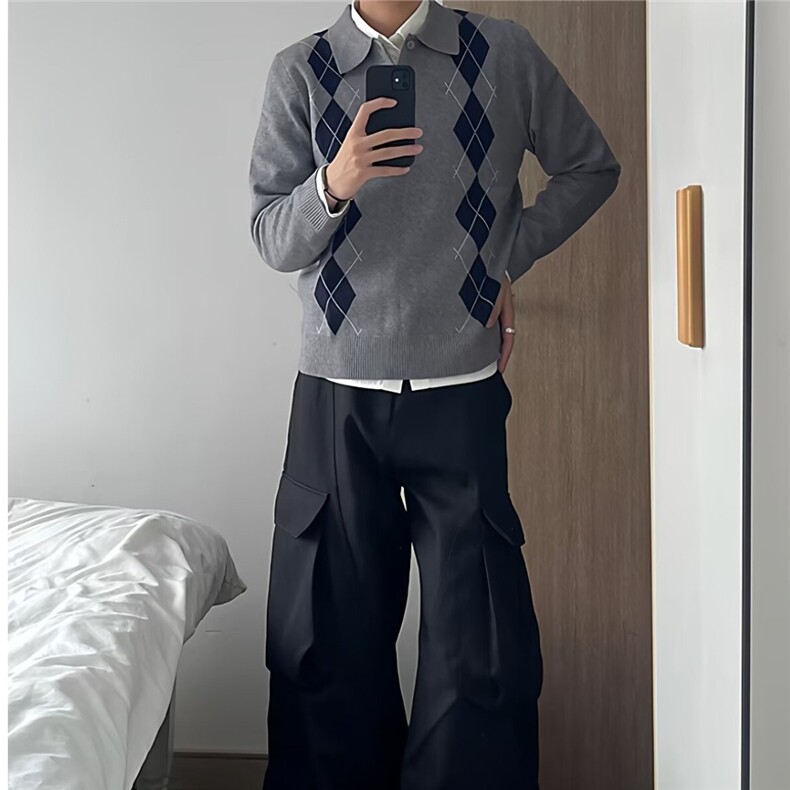 现货DM69-批65抖音天猫高质量英伦风菱格纹长袖针织衫男,男装针织衫/毛衣,星座603-2