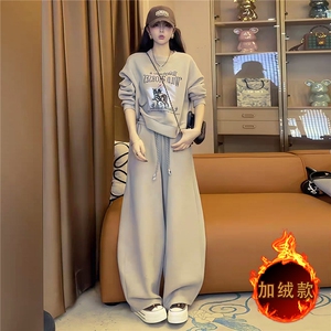 时尚休闲套装女秋冬新款宽松洋气减龄圆领印花卫衣阔腿长裤两件套图片