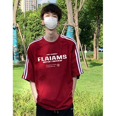 抖音得物高品质二开240克宽松纯棉美式潮牌三条杠织带短袖T恤，男装T恤，电商A486