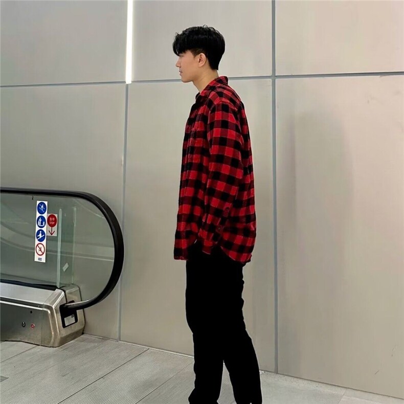 【有货】DCS55-P38复古格子衬衫男潮牌男士春季新款帅气学生衬衣,男装衬衫,星座603-2