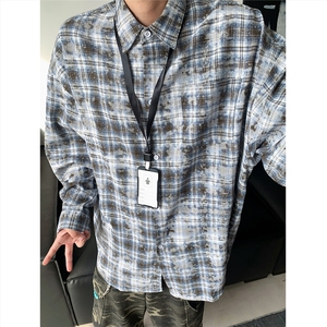 现货~ 扎染格子大码长袖衬衫 C5885/特P28 咖啡图片