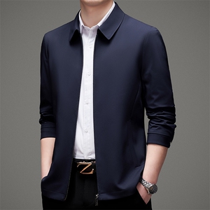 男装翻领夹克男2024年秋冬季新款纯色中年爸爸干部装外套便服上衣图片