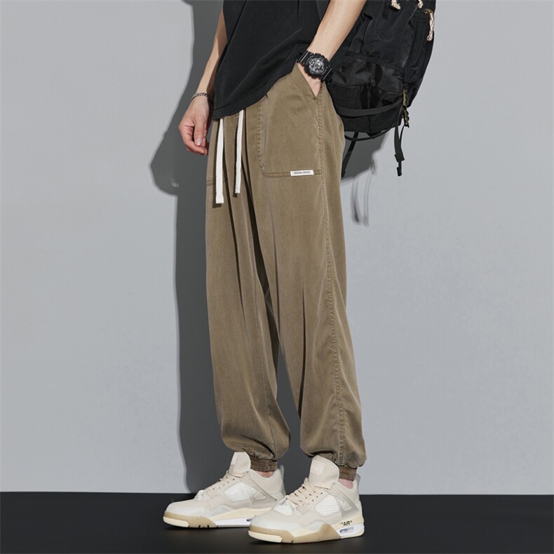 2026春夏款黑底休闲裤男宽松束脚潮牌莱赛尔天丝运动裤DY560-P65，女装休闲裤，电商A178-1
