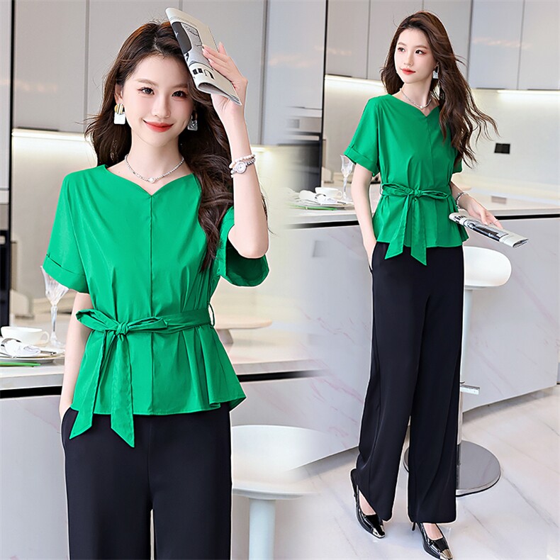 高级感通勤职业套装女2024新款夏季干练气质时尚洋气阔腿裤两件套，女装套装/套裙，时尚俏佳人