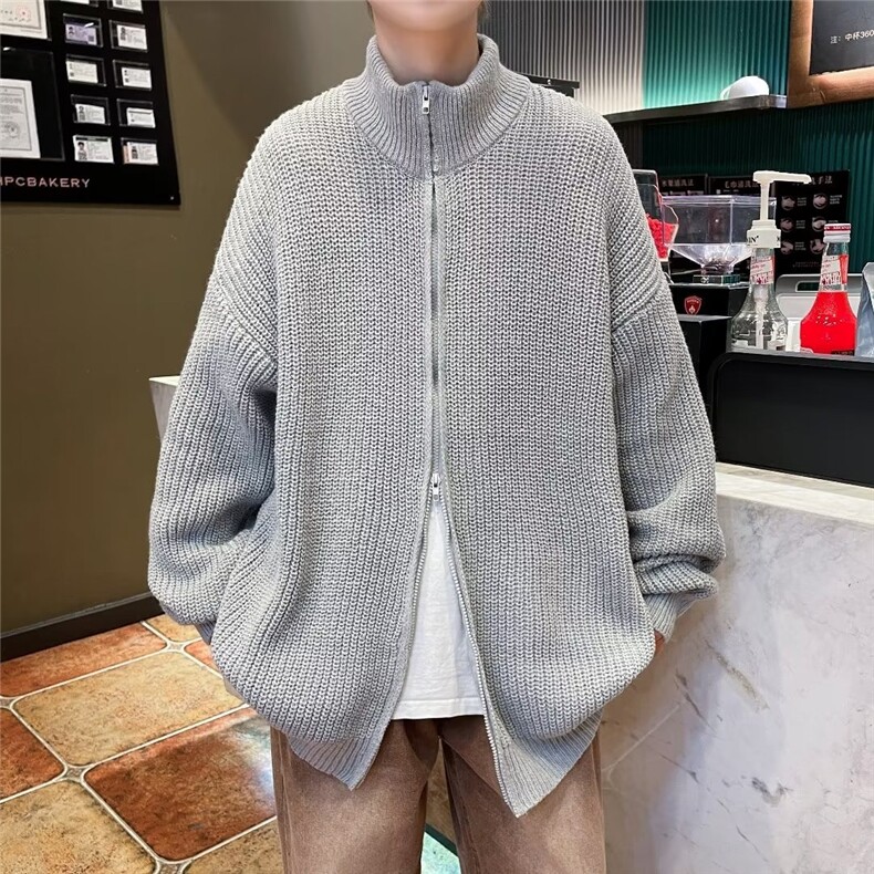 得物品质秋款男立领毛衣双拉链针织衫宽松休闲外套M0011P55,男装针织衫/毛衣,星座1013-1