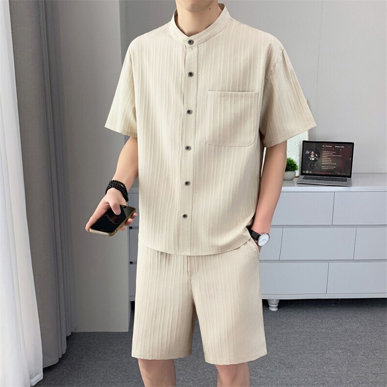 T620-P70新款套装时尚百搭衬衫短袖短裤套装男薄款透气立领,男装休闲套装,星座507A（原星座306B-2）
