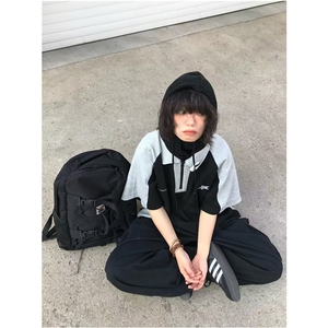复古短袖女夏季撞色拼接重磅polo衫T恤学院风上衣情侣 T15图片