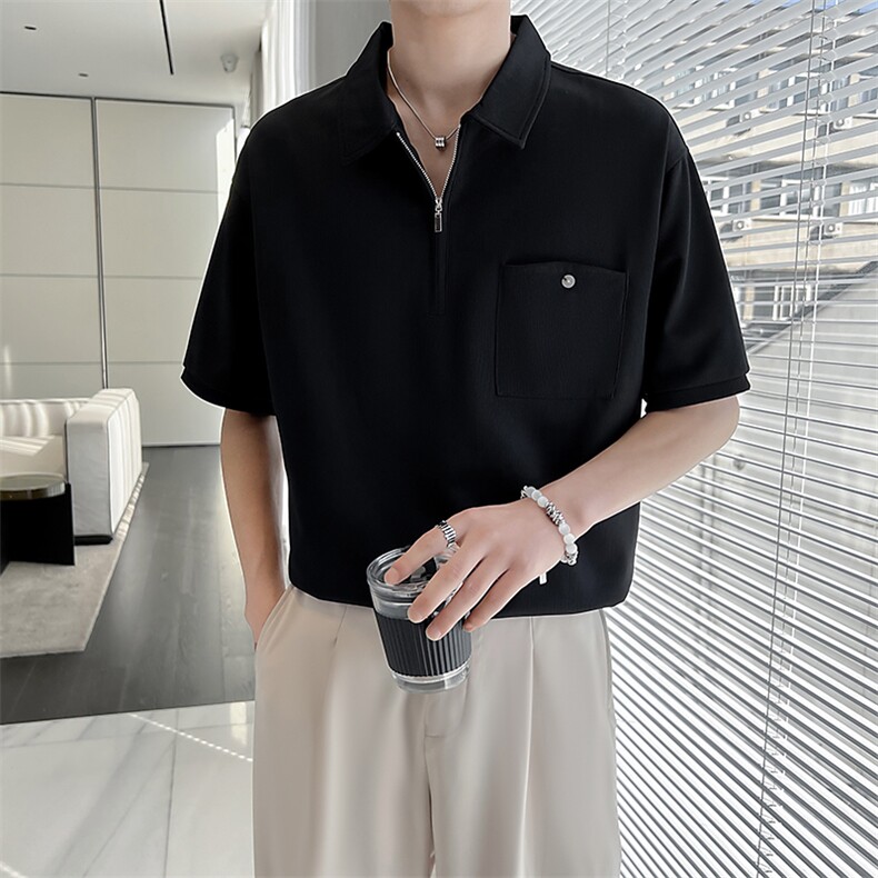 盗图口袋设计感华夫格阔版半截袖Polo衫PL38/P50特控78,男装Polo衫,电商A243