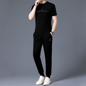 HP5083夏季新款男士运动休闲套装二件套圆领刺绣男装速干百搭短袖图片