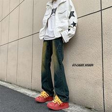 美式ins高街hiphop微喇复古蓝牛仔裤货号K2322P65控78，男装牛仔裤，电商A063