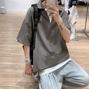 POLO衫男潮流短袖时尚原宿新款潮冰丝皱纹D211P30图片