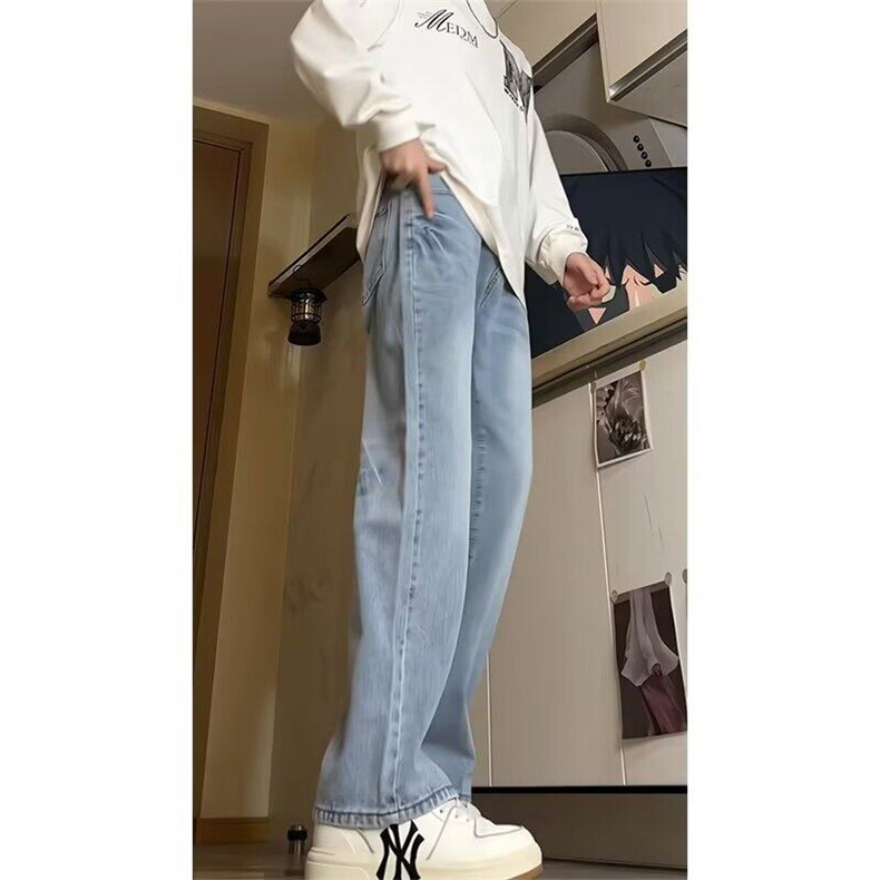 美式高街vibe中高腰提档裤子男复古蓝弯刀牛仔裤直筒微喇裤NP905,男装牛仔裤,星座1116A-1（原606A）