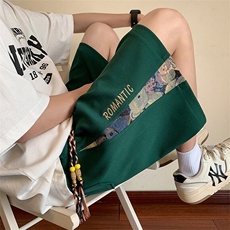 中国风刺绣拼接短裤男夏季薄款国潮大码宽松休闲运动五分大裤衩子，男装休闲裤，电商A022