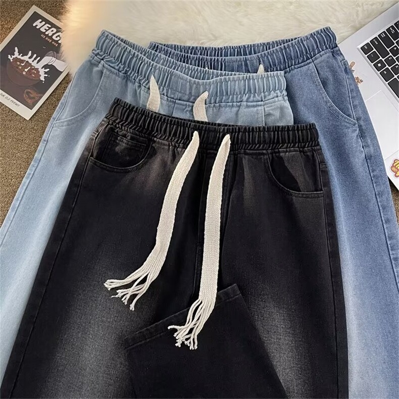 春秋季牛仔裤拖地裤男美式高街休闲裤宽松直筒长裤男KR1542-P46,男装牛仔裤,星座412