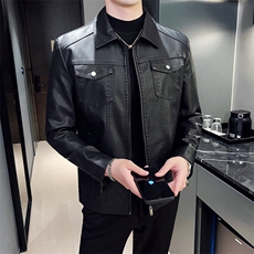 2023秋冬皮衣夹克修身翻领PU机车皮衣外套男py5901-p88加绒p98，男装皮衣，电商D303
