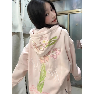 W10967-P60 网图现货 白金拉链原版做工华棉复合刺绣连帽卫衣图片