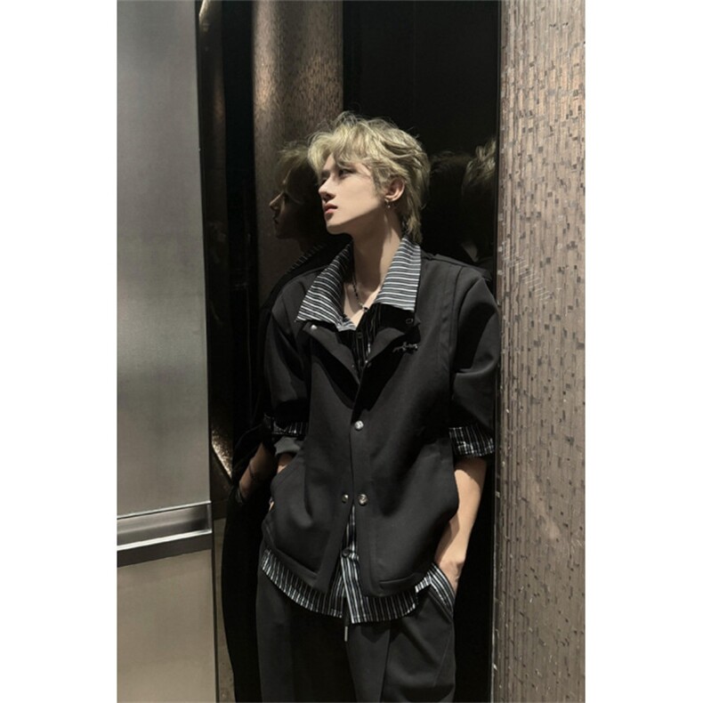 假两件拼接条纹衬衫卫衣高级感衬衣痞帅开衫-WY735-网图,男装衬衫,星座1002-2