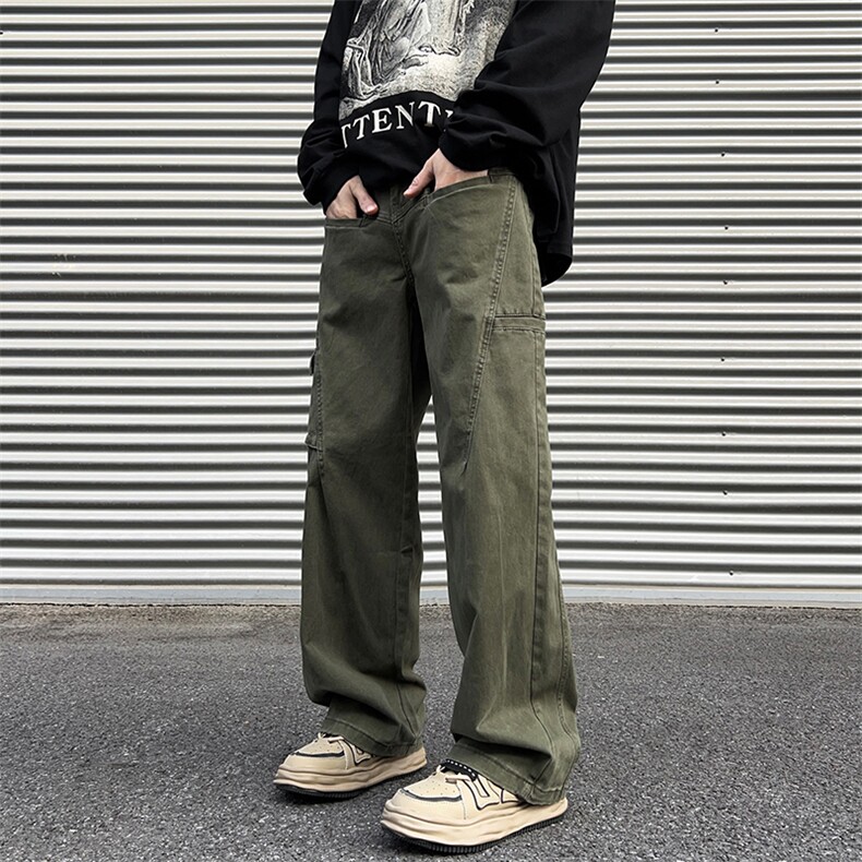 美式复古工装裤水洗阔腿伐木裤男潮春季新款直筒宽松休闲裤,男装休闲裤,星座410-7
