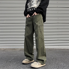 美式复古工装裤水洗阔腿伐木裤男潮春季新款直筒宽松休闲裤，男装休闲裤，星座410-7
