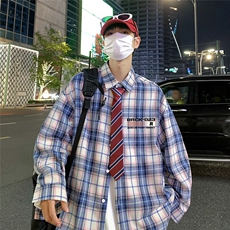 港风23新款秋季时尚百搭美式宽松格子衬衫外套S681P38控58，男装衬衫，电商A268A