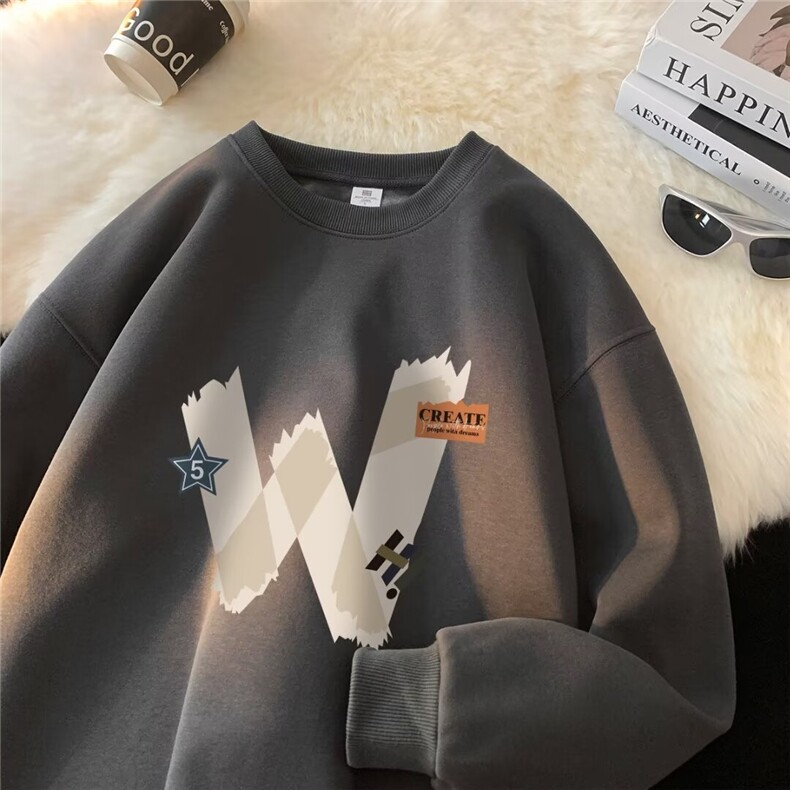 2026年新款美式春秋打底男士英文W字母H印花休闲卫衣H1063/P38，男装T恤，星座506B