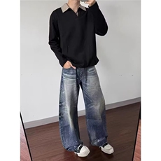 春秋季美式痞帅泼墨水洗复古牛仔裤男直筒宽松锥形裤N1191-P50，男装牛仔裤，星座208-5