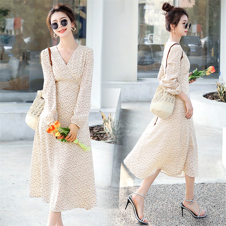 碎花连衣裙法式港风复古夏茶歇裙春，女装连衣裙，海爱依仁