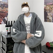 秋冬字母潮流宽松羊羔毛外套新款羊羔绒连帽毛绒棉服W5517-P60，男装棉衣，星座512-2