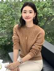 2025年秋季时尚百搭通勤简约休闲圆领麻花，女装针织衫/毛衣，百纯羊绒