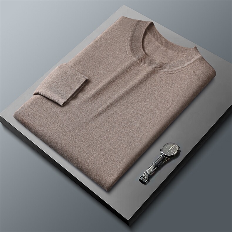 2024秋季新款男士圆领长袖短款套头衫休闲百搭，男装羊绒套衫，富泽羊绒