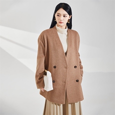 2025年秋季时尚百搭通勤简约休闲短款大衣，女装双面呢大衣，澳纯羊绒