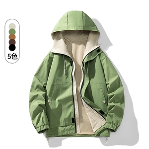 XZ214-8 JK9958 P85新款港风白底连帽情侣夹克宽松百搭冲锋衣外套图片