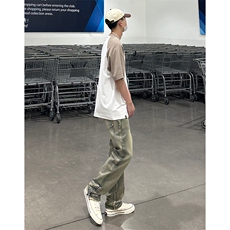 美式ins高街hiphop拉链直筒重工艺水洗牛仔裤货号K685P55，男装牛仔裤，电商A063