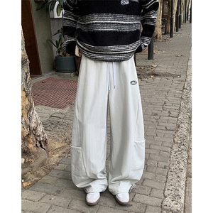 美式复古拼接休闲裤子男女加绒加厚工装阔腿K566-P45常规P50加绒图片