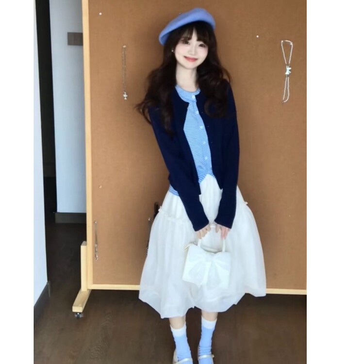 2025秋冬纯色开衫拼接假两件毛衣女宽松美式学院风针织外套,男装针织衫/毛衣,星座218-8