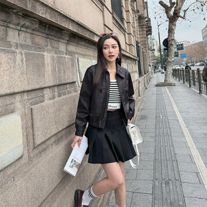 网红同款欧货新款复古泫雅风甜酷独特小众时尚皮外套女2024年春季