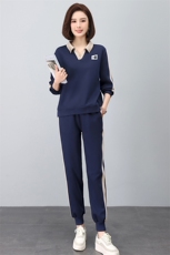 时尚休闲翻领绣花撞色套装显瘦百搭长袖运动服两件套，女装套装/套裙，依恋蒂丝