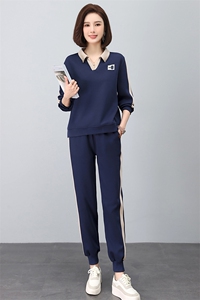 时尚休闲翻领绣花撞色套装 显瘦百搭长袖运动服两件套图片