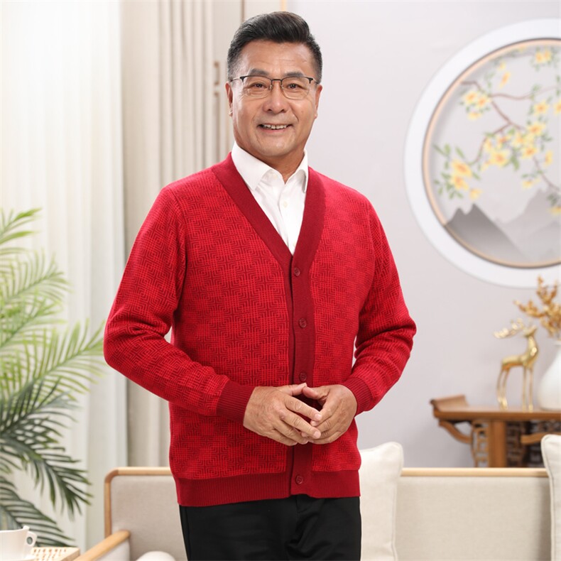 中老年情侣羊毛衫男女开衫宽松针织打底外套加厚毛衣，男装中老年男装，亚东羊绒制品